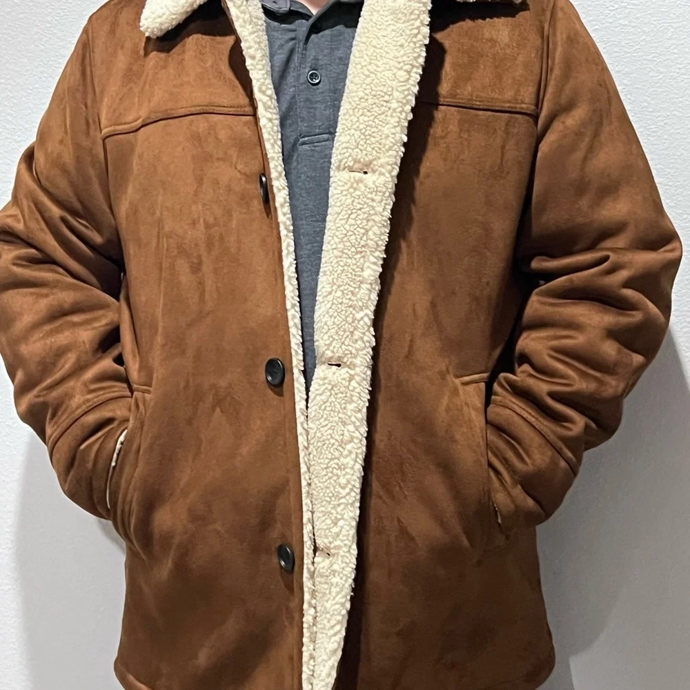 Calvin Klein Men's Tan Suede Bomber Jacket - Picture 4 of 8